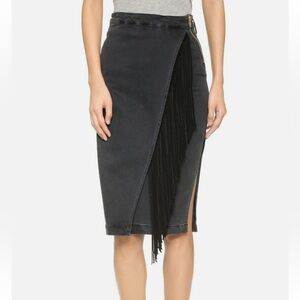 McGuire Denim - Dark Gray Pencil Skirt with Suede Fringe